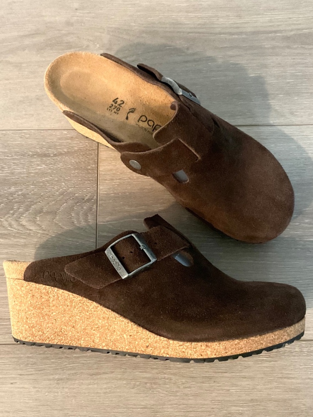BIRKENSTOCK Papillio Fanny Suede Wedge Clog Brown Size Women’s 11 Like New